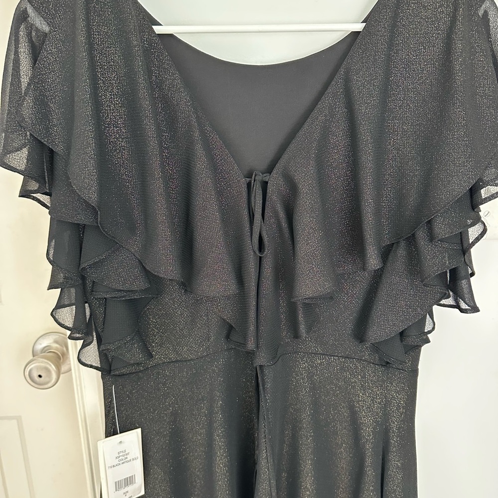 NWT H by Halston Black/Gold Metallic Shimmer Flutter Sleeve Low Back Dress Sz 6 - Picture 5 of 7